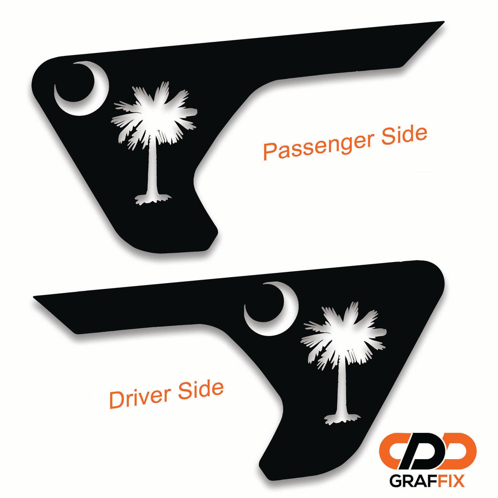 South Carolina palmetto logo vinyl decal applied to Jeep billet fender vent insert