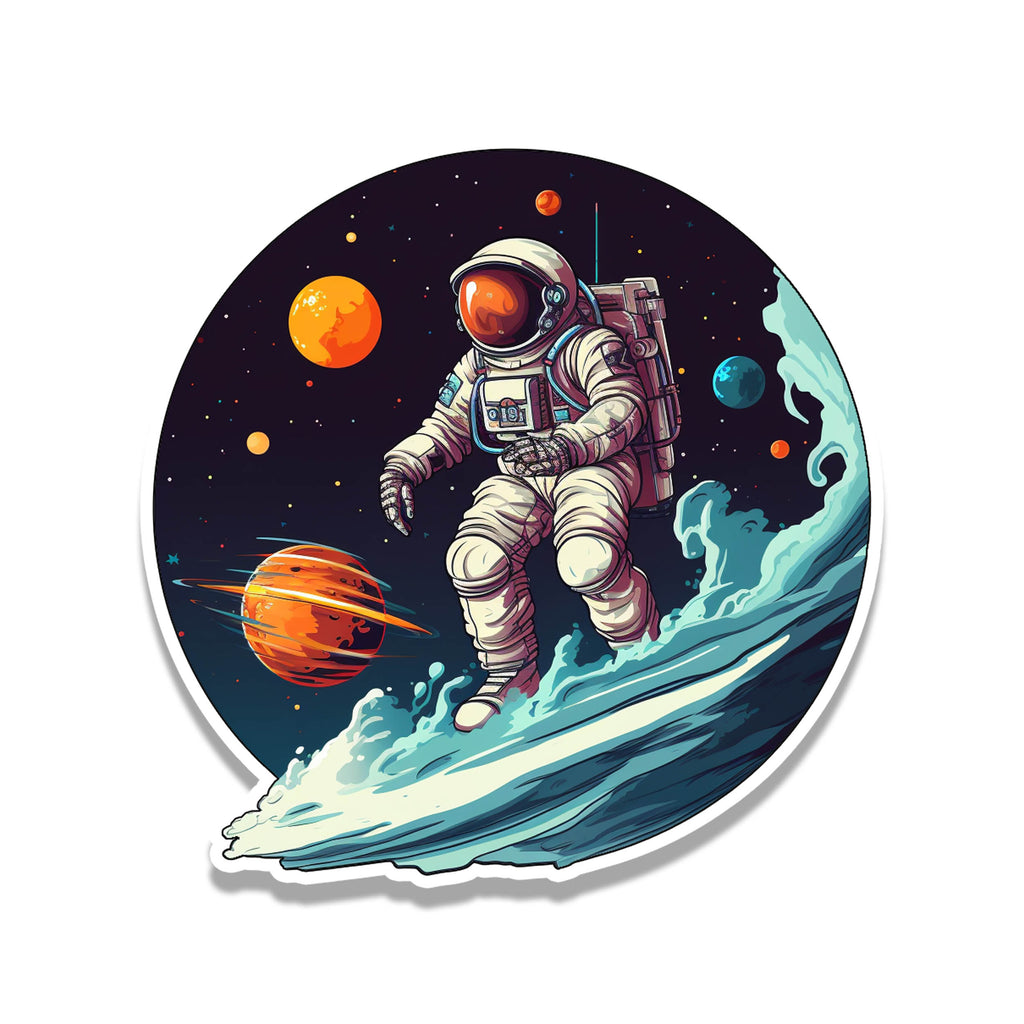 Sci-Fi Space Man Astronaut Surfing Cosmic Wave Vinyl Sticker
