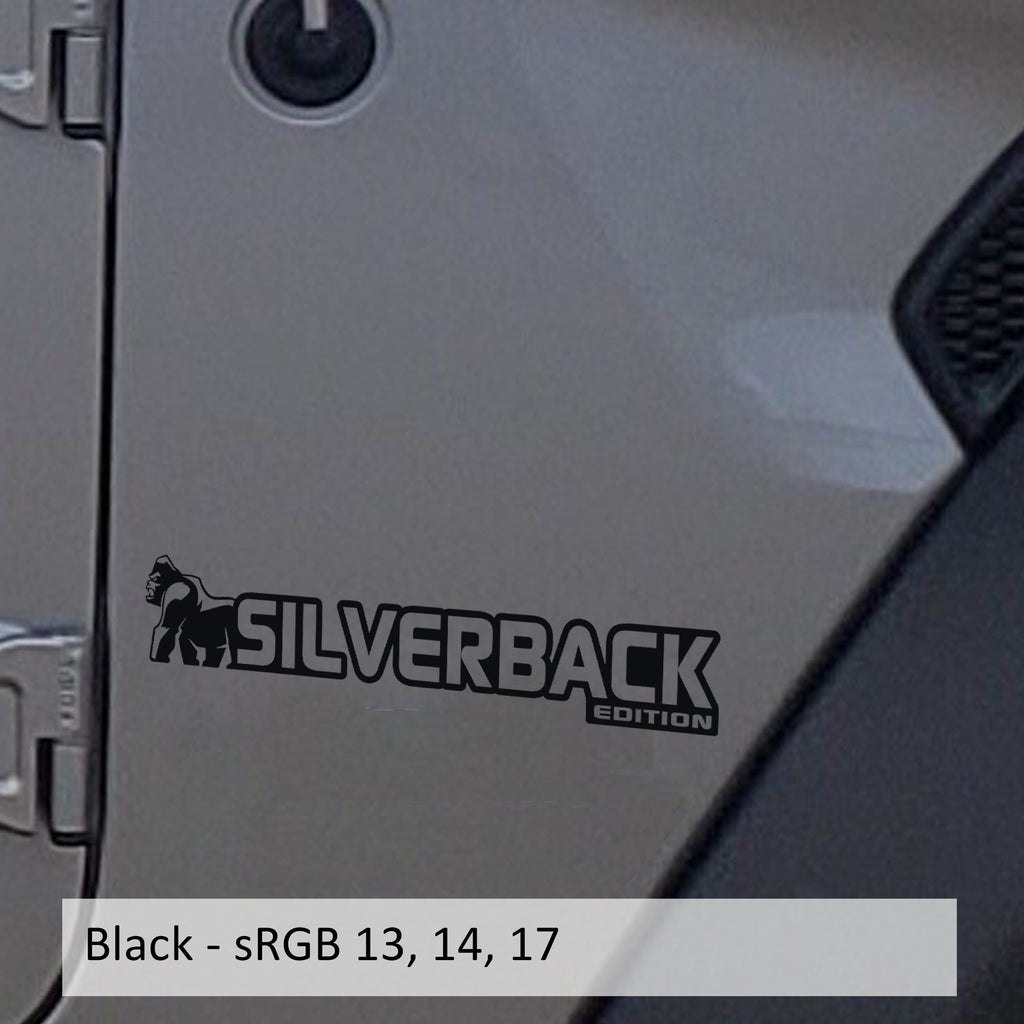 Black Silverback Edition Wrangler fender vinyl decal pair with gorilla and mountain silhouette artwork.