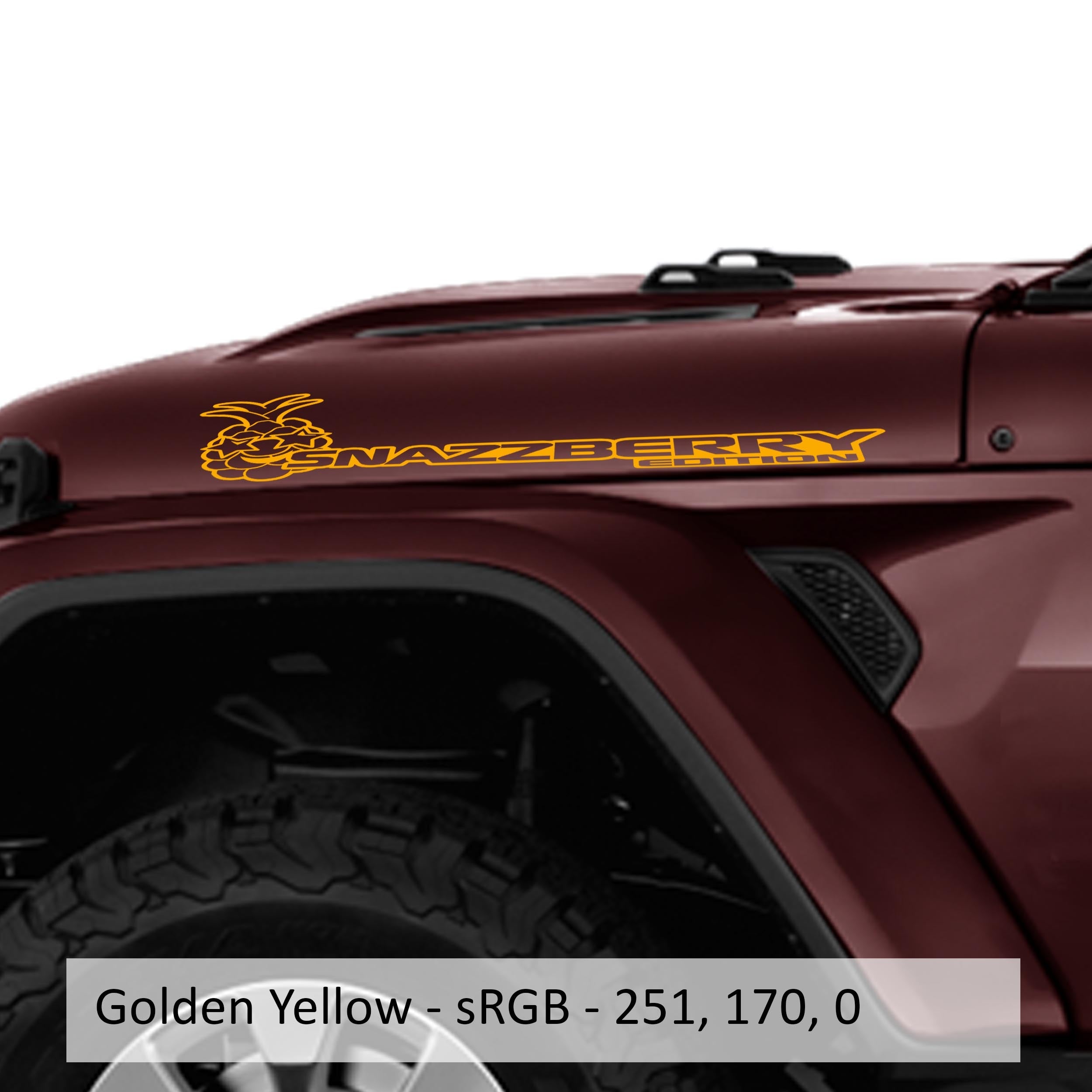 Gloss yellow Snazzberry Edition pineapple side hood decal color swatch for Wrangler JL
