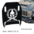 Black Spartan Wreath Clawed Foot JL JT Mojave hood decal shown on Jeep Wrangler hood panel