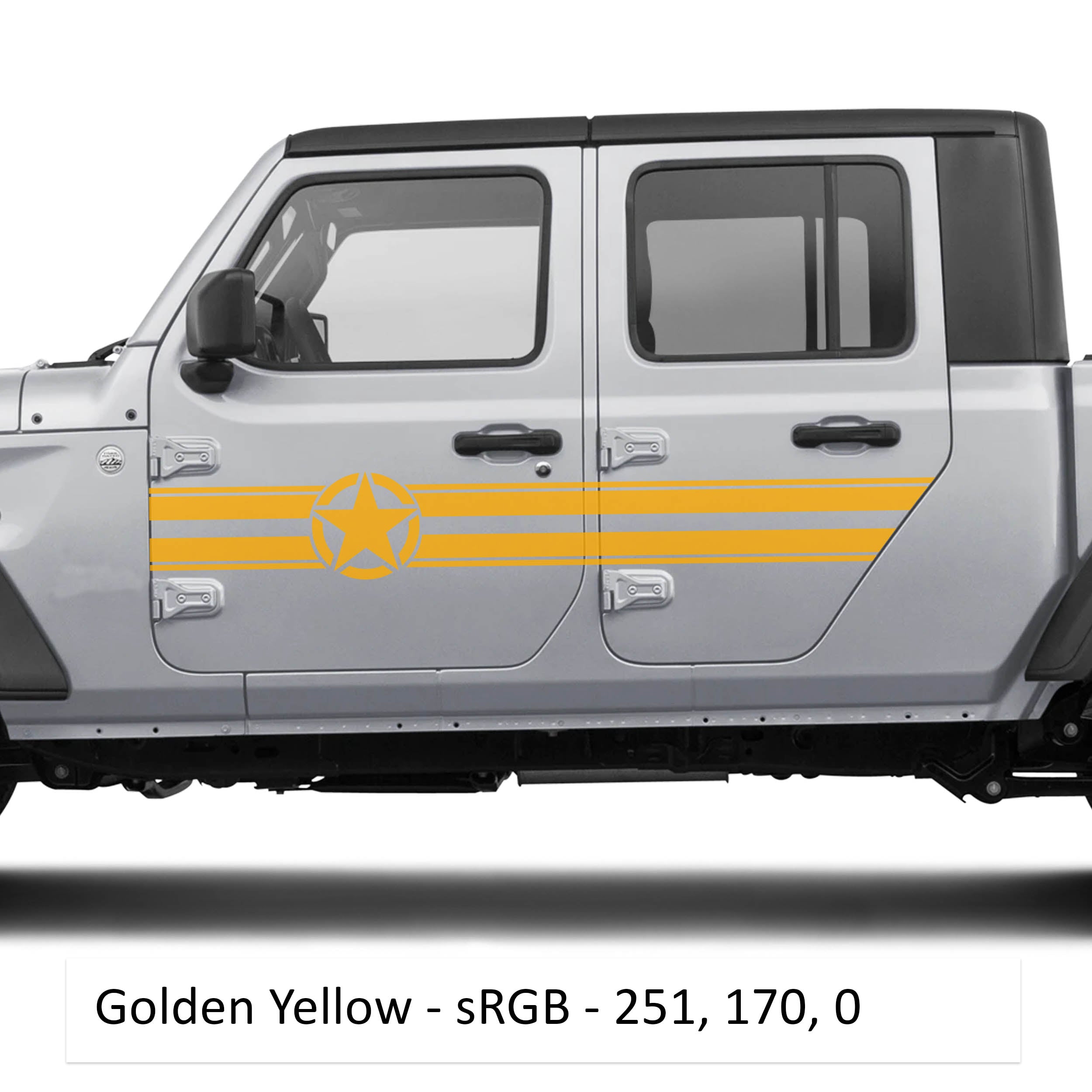 Gold yellow star and bar stripe side door decal kit for Jeep Wrangler JLU and Gladiator JT 2018+