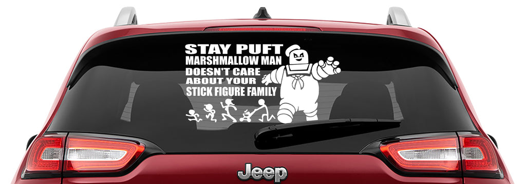 Ghostbusters Inspired Stay Puft Marshmallow Man Doesn't Care About Your Stick Figure Family Vinyl Decal