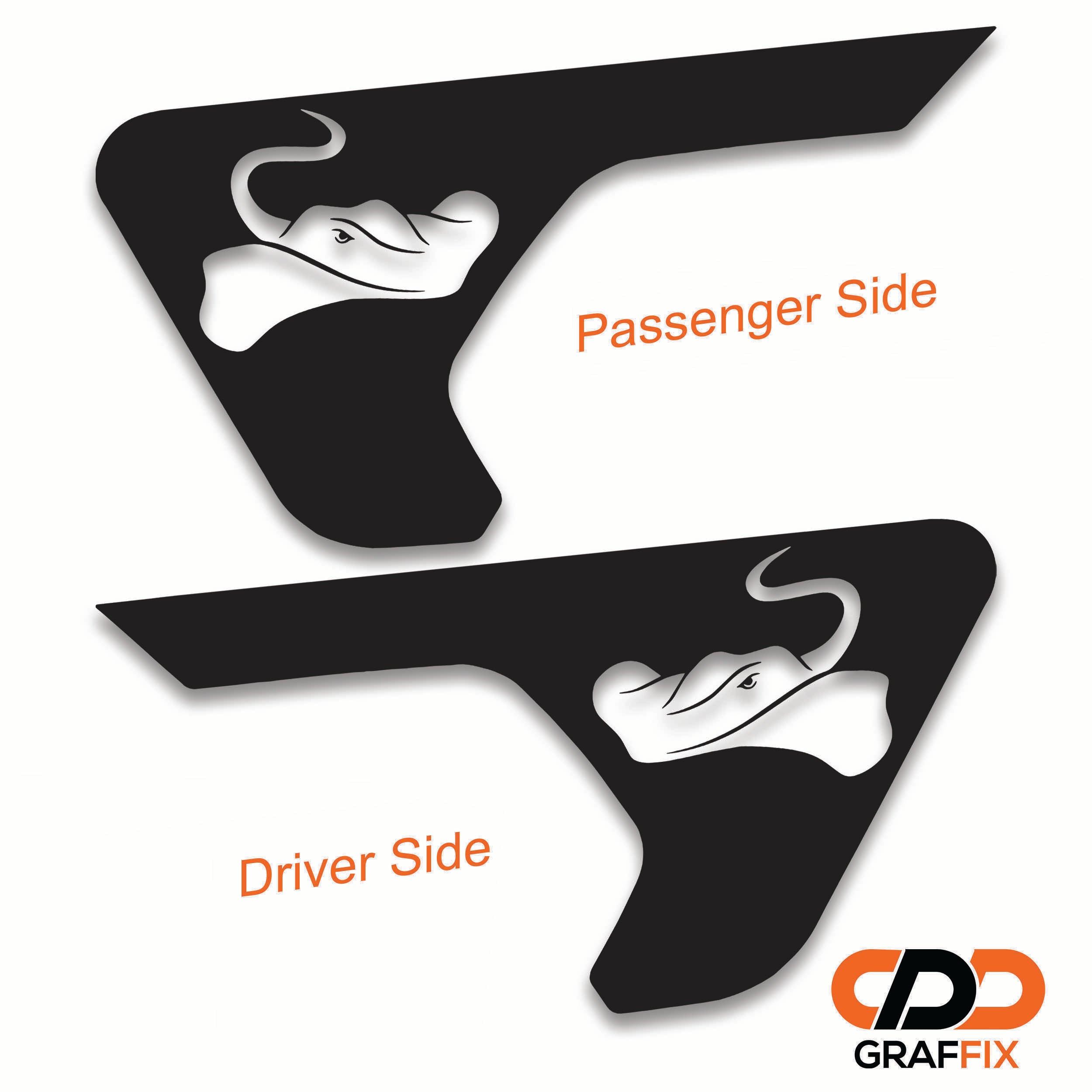 Sting-Gray manta ray fender vent decal pair shown flat in default white for Wrangler JL JLU and Gladiator JT