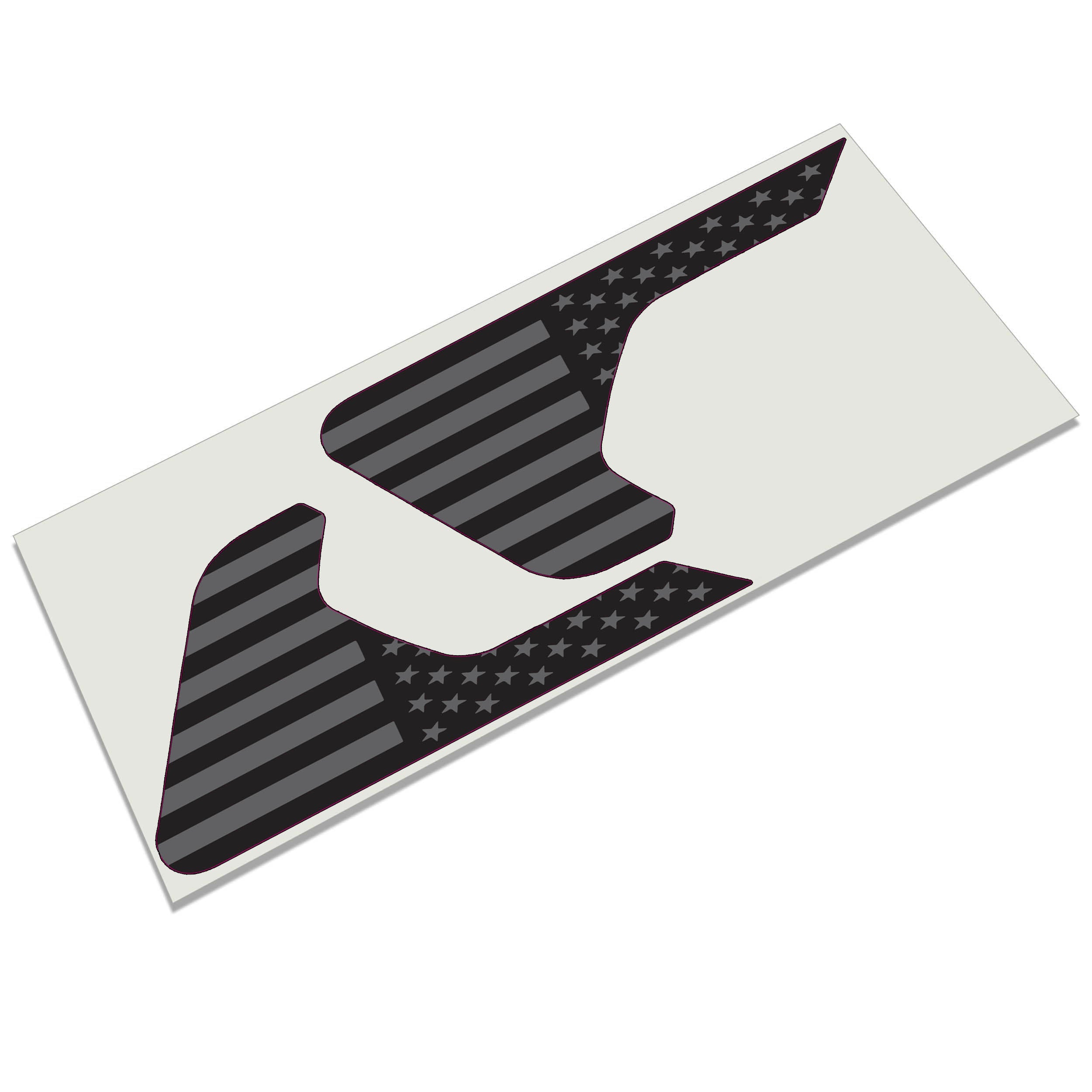 Black subdued American flag Jeep JL vent decal pair shown on release paper with stars stripes pattern