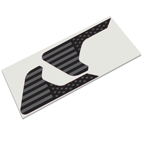 Black subdued American flag Jeep JL vent decal pair shown on release paper with stars stripes pattern