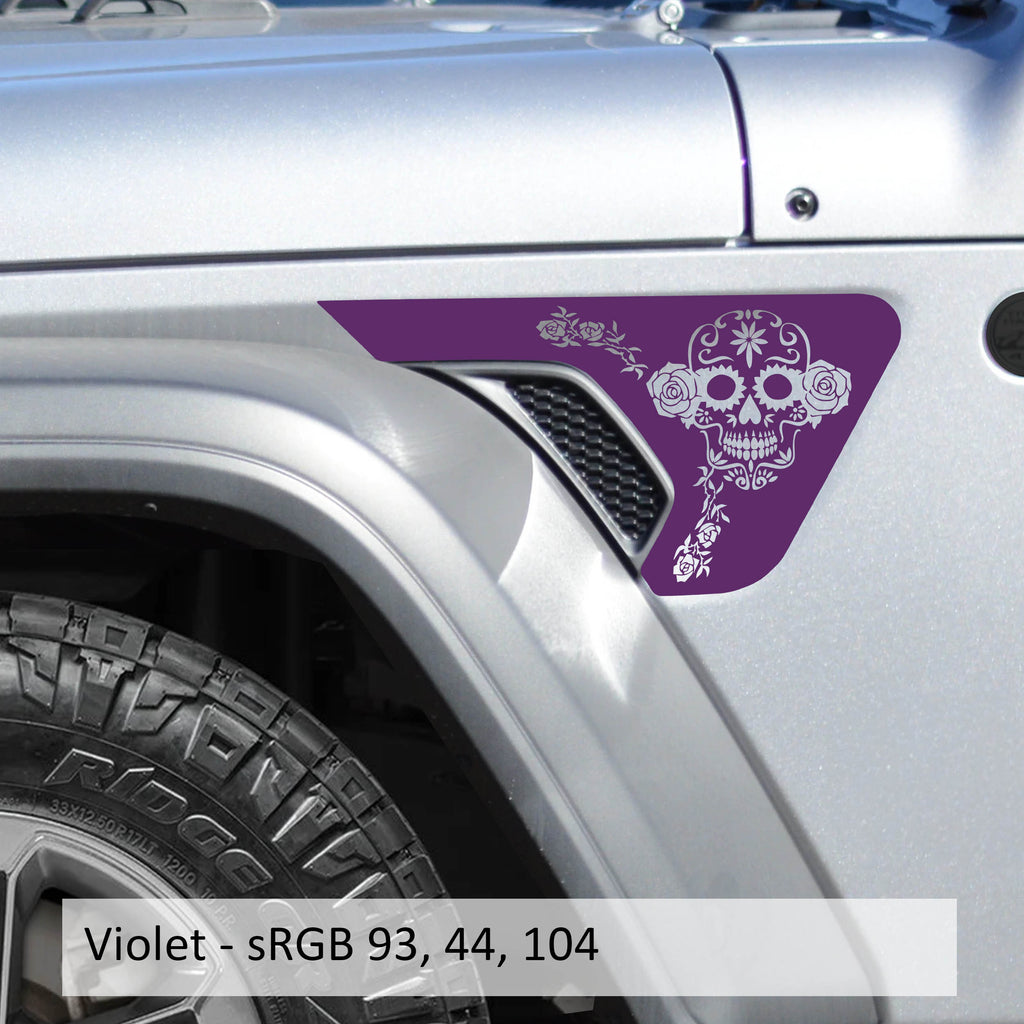 Dia de los Muertos Sugar Skull Fender Vent Vinyl Decal for Jeep Wrangler JL and Gladiator JT 2018 and Newer Festive Custom Design