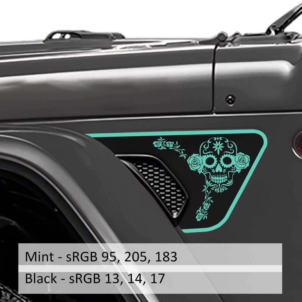 Dia de los Muertos Sugar Skull 2-Layer Fender Vent Decal Set