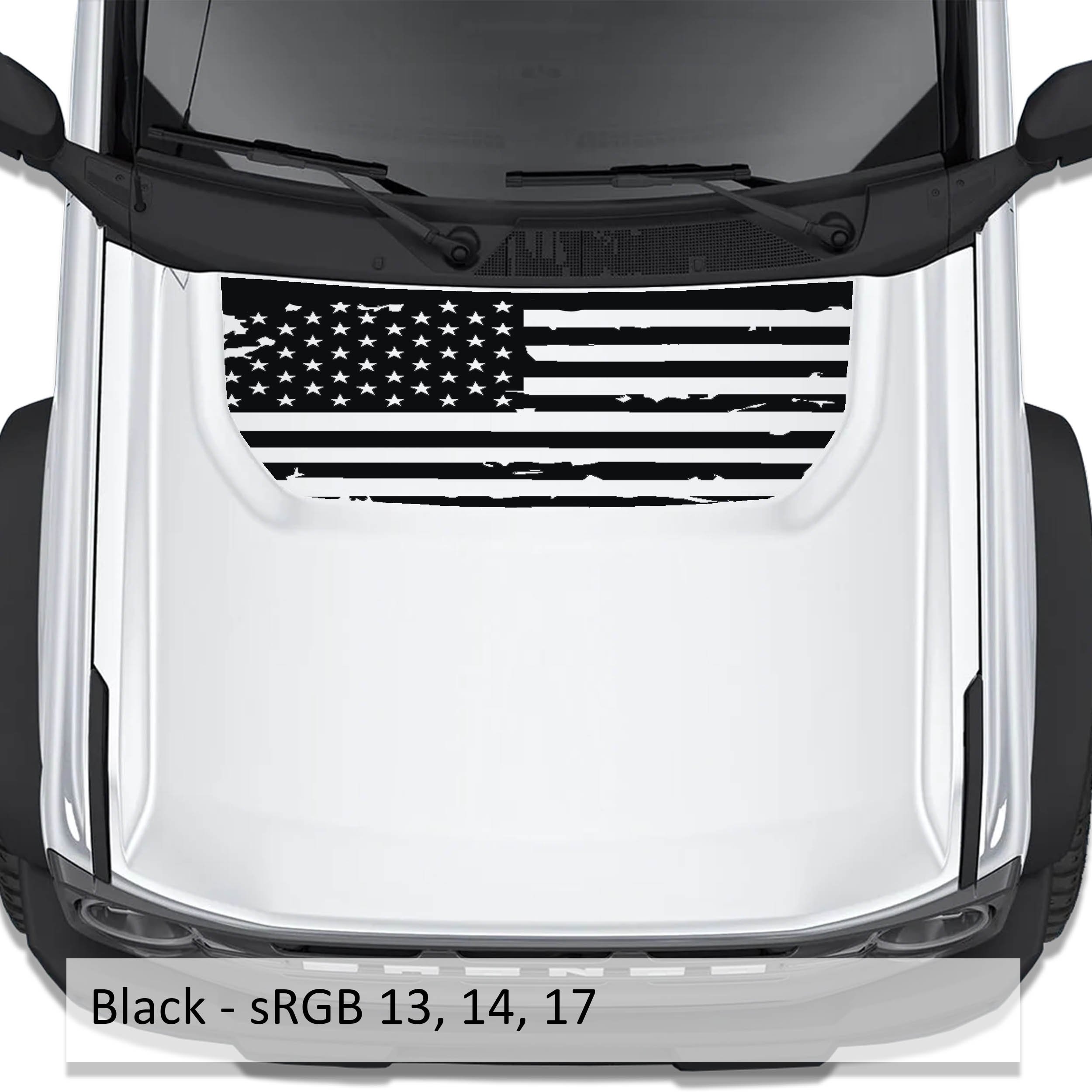 Tattered Flag Blackout Hood | Bronco 2021+ | Jeep Decal Store