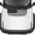 Black tattered American flag hood decal shown installed on white Ford Bronco hood top down view