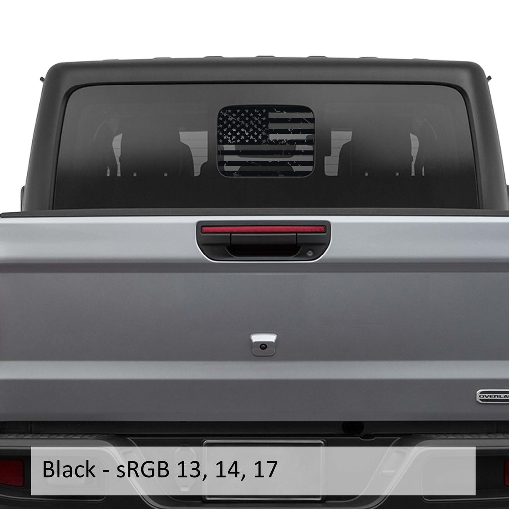 Black distressed American flag JT rear slide down window vinyl decal sticker for hard top Gladiator