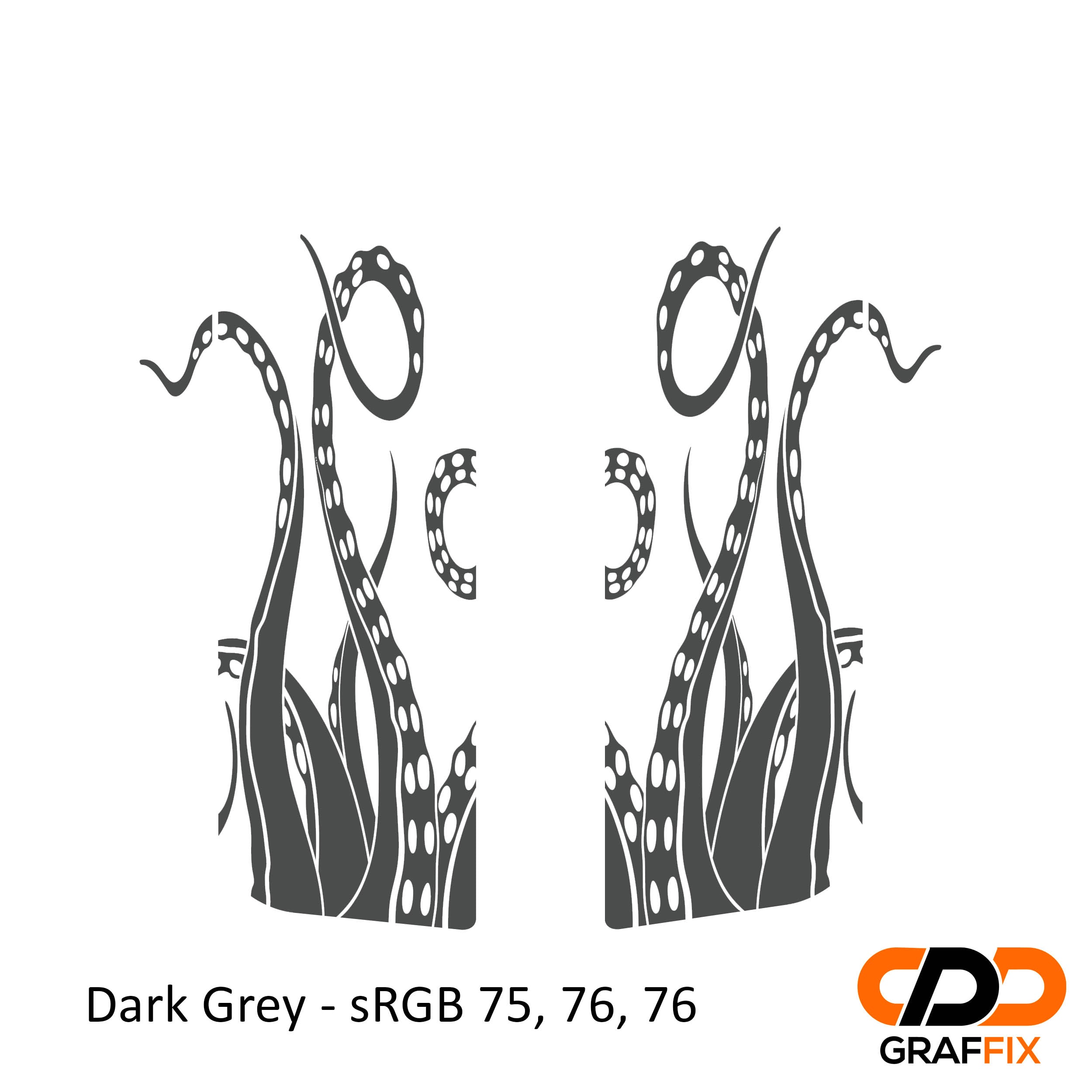 Dark grey octopus tentacle pattern decals shown as paired left and right side rear window cling design