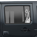 White octopus tentacle pattern side window vinyl decal applied to a black Jeep Wrangler JKU rear door window