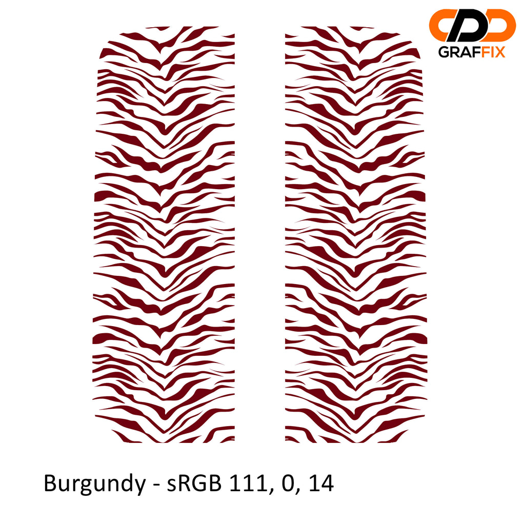 Burgundy tiger print pattern side window vinyl decal pair for Jeep Wrangler JL Gladiator JT close-up