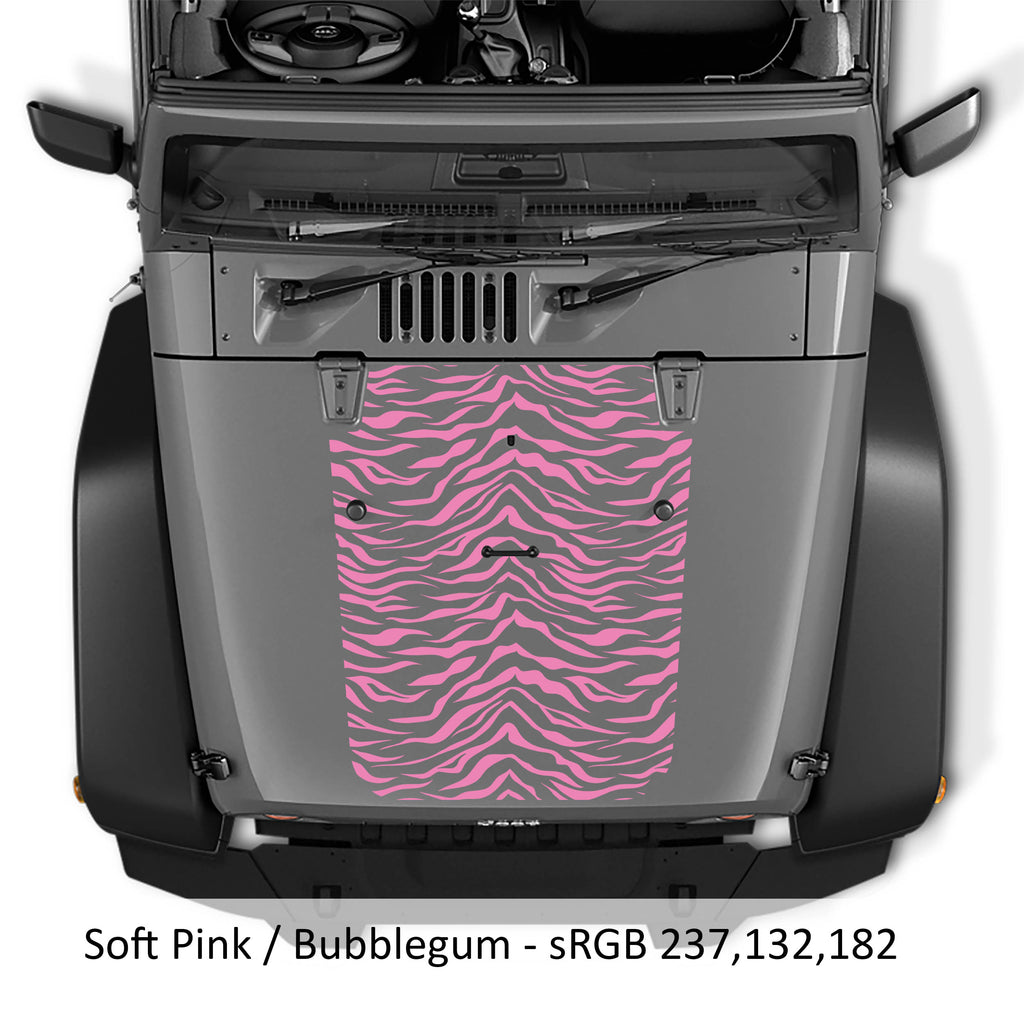 Baby blue tiger print blackout hood decal on silver Jeep Wrangler JK/JKU 2007-2017 hood