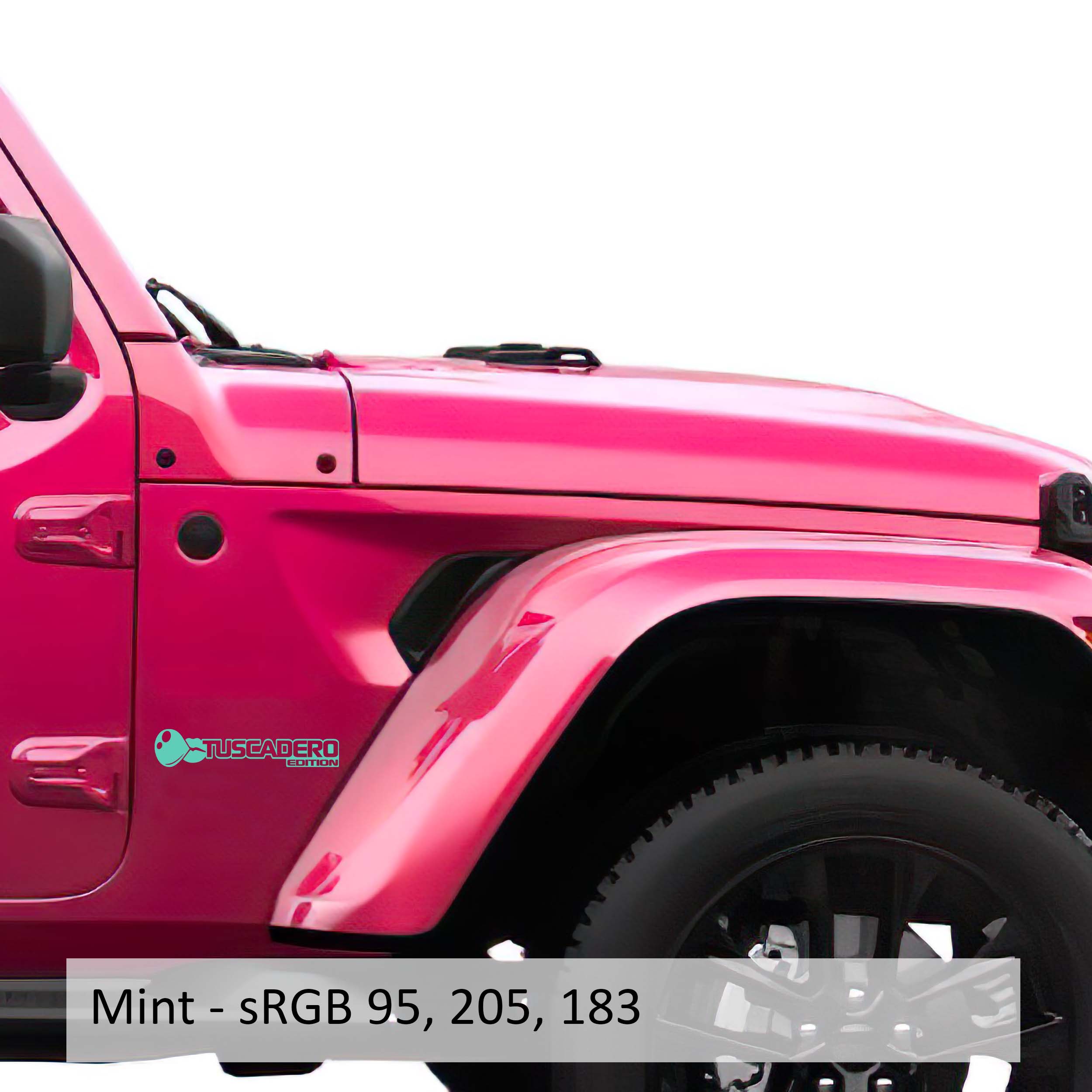 Mint Tuscadero Bubblegum Edition fender vinyl decal pair with bubble gum graphic shown