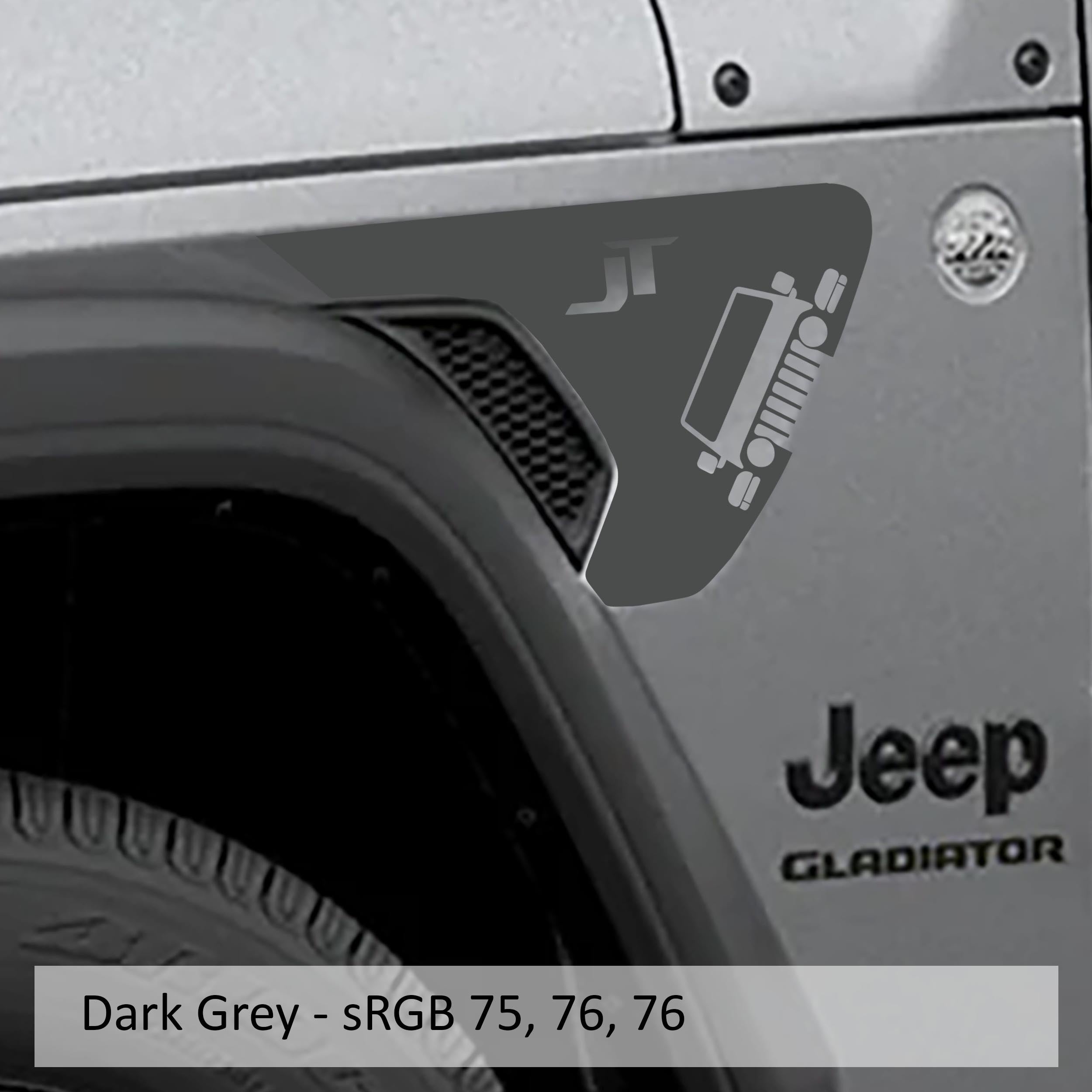 Dark Gray Gladiator JT lettering fender vent vinyl transfer decal swatch for JL JT