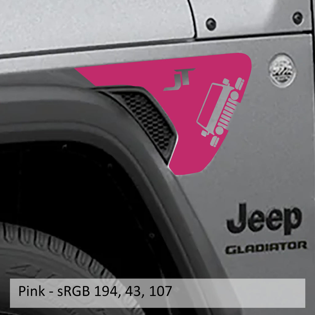 Pink Gladiator JT lettering fender vent vinyl transfer decal swatch for JL and JT