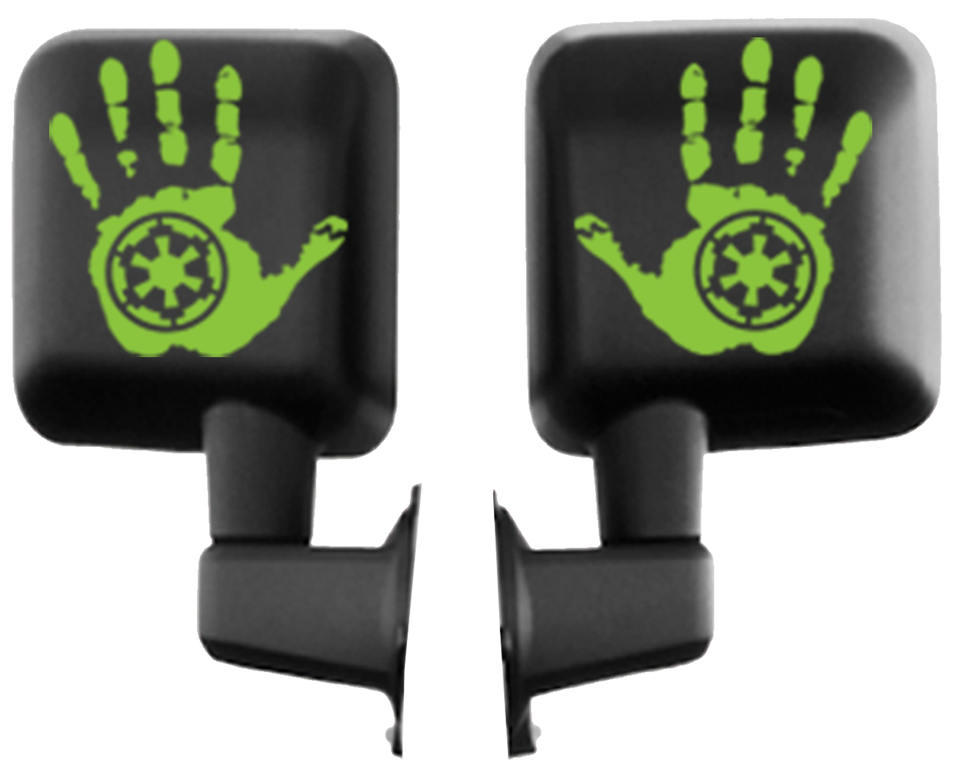 Mirrored pair of lime green Imperial Signet wave hand vinyl transfer decals shown on white background