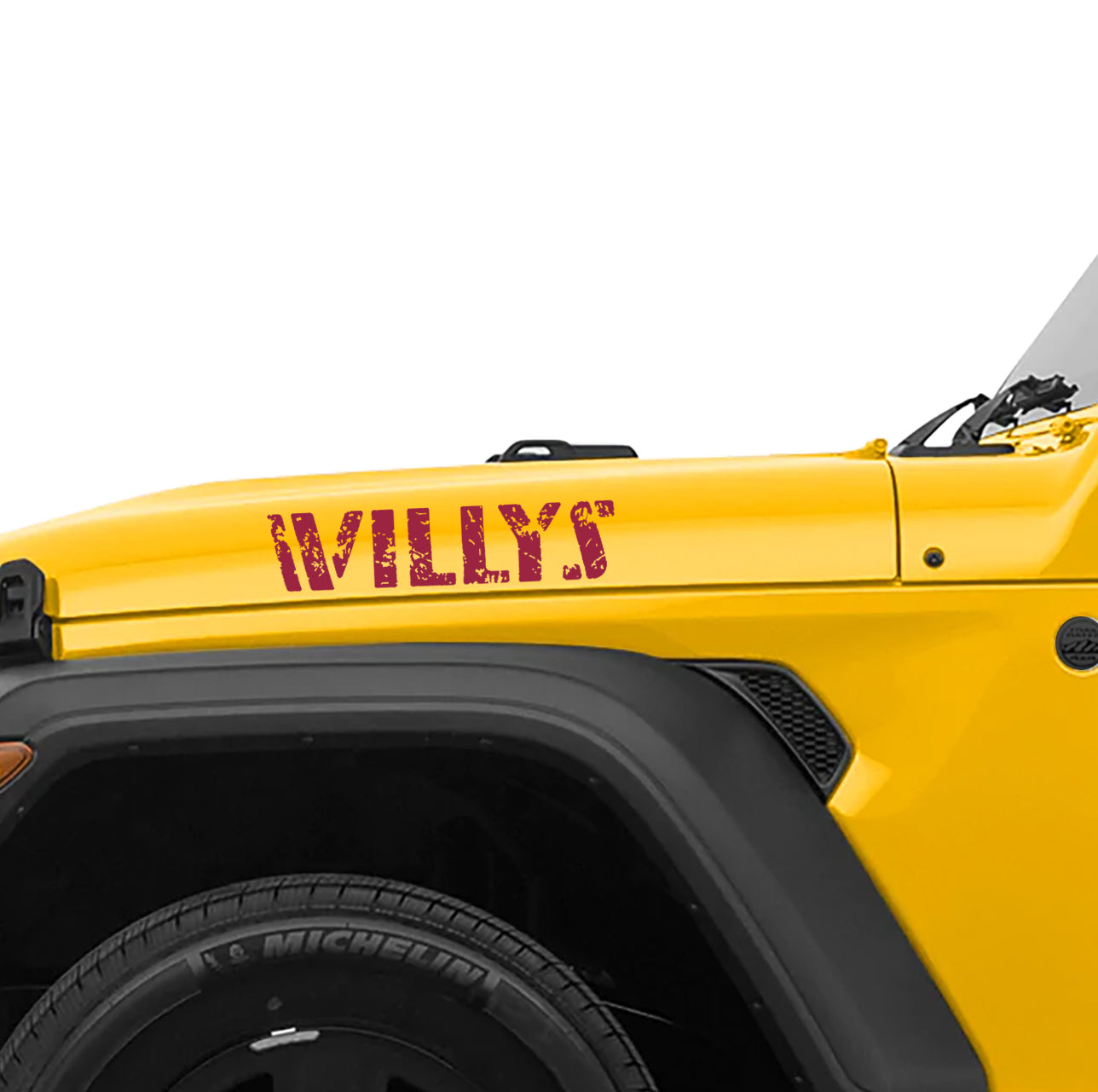 Distressed Willys Hood Lettering Waterproof Vinyl Decal x2 (Pair)