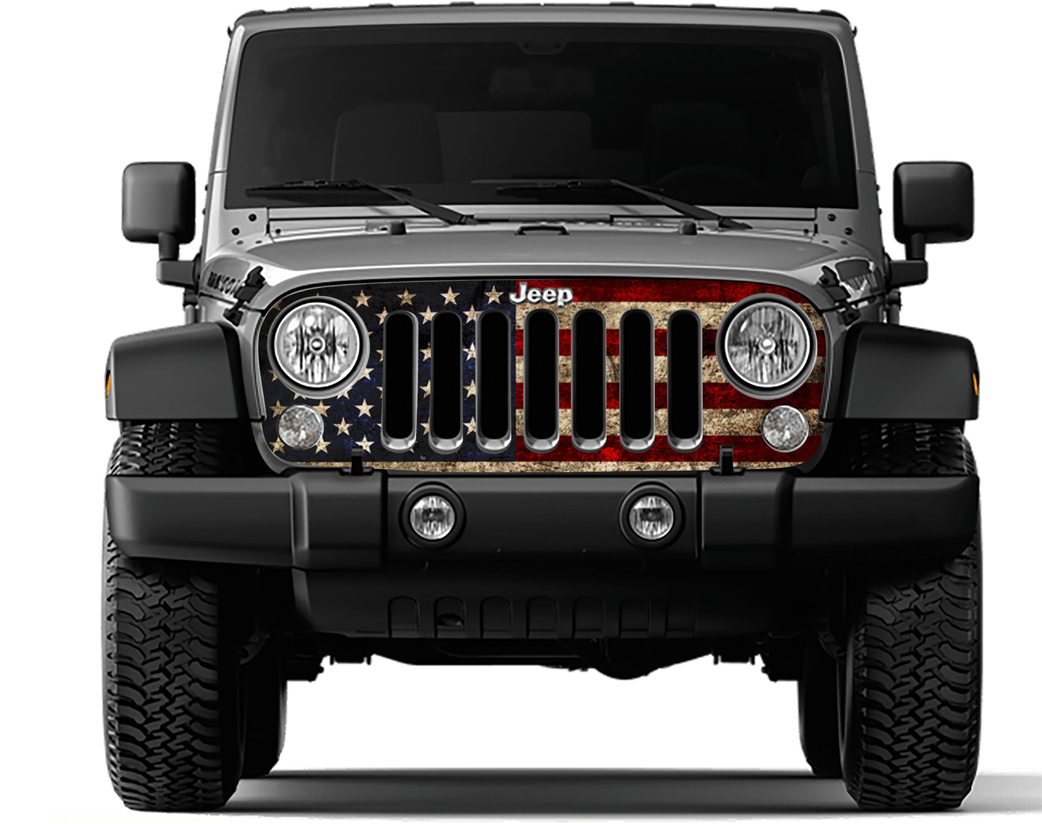 Rustic Old Glory Grille Skin Vinyl Graphic for JJK & JKU Wranglers