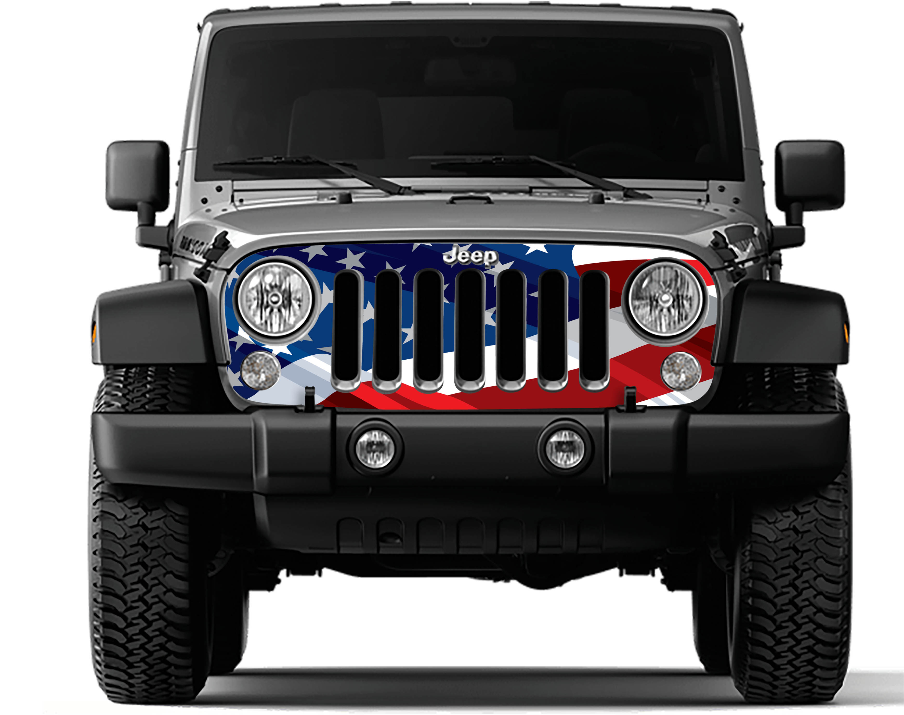 Wavey American Flag Grille Skin Vinyl Graphic for JJK & JKU Wranglers